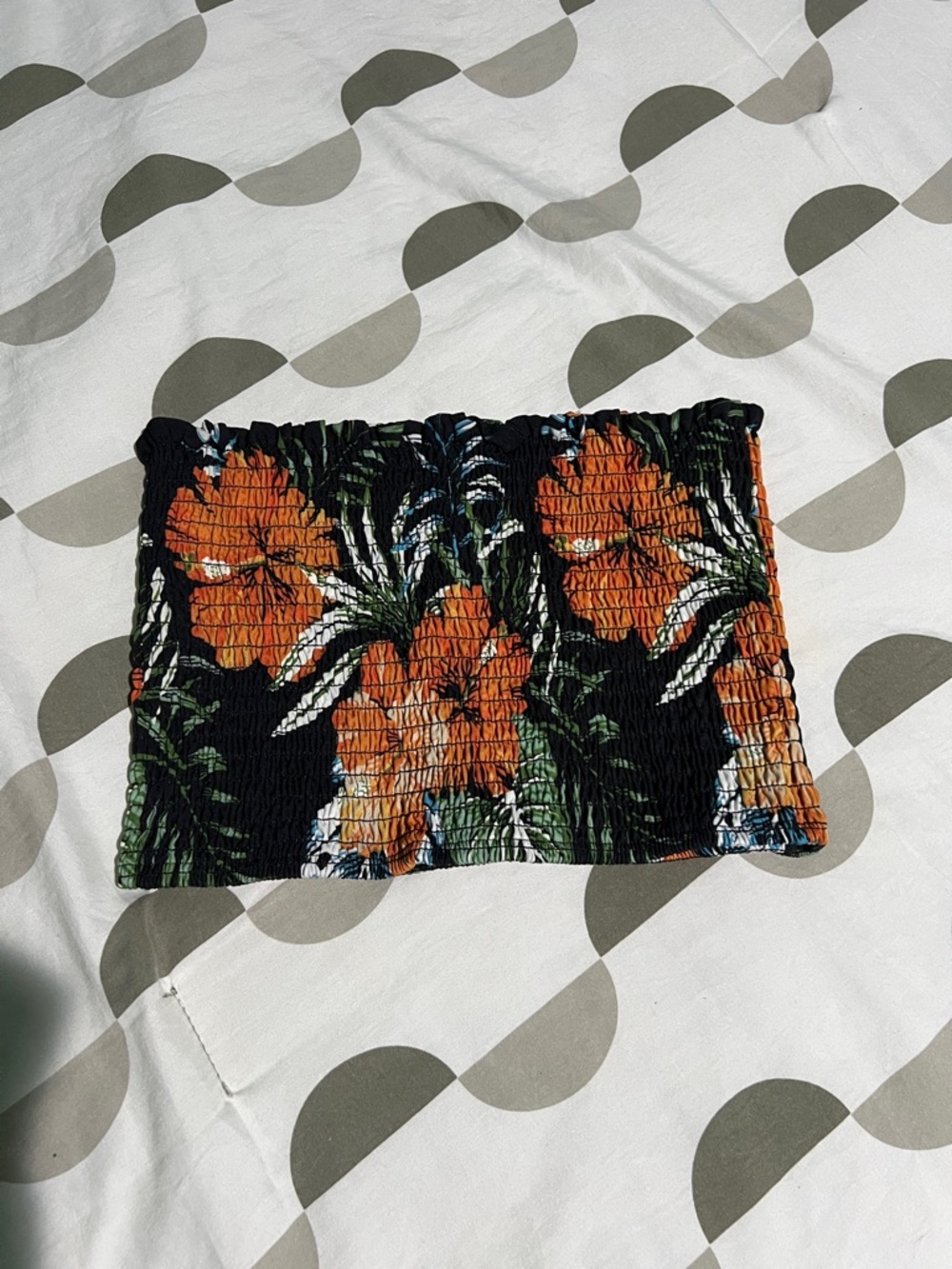 Floral Smocked Tube Top - Black with Orange Floral